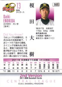 2011 BBM #581 Daiki Enokida Back