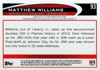2012 Topps Pro Debut #93 Matthew Williams Back