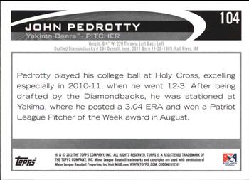 2012 Topps Pro Debut #104 John Pedrotty Back