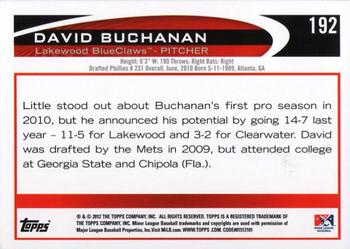2012 Topps Pro Debut #192 David Buchanan Back