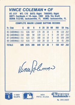 1989 Kenner Starting Lineup Cards #3991136020 Vince Coleman Back