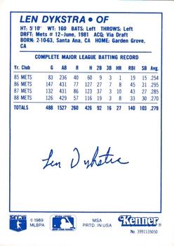 1989 Kenner Starting Lineup Cards #3991135050 Len Dykstra Back