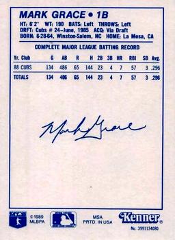 1989 Kenner Starting Lineup Cards #3991134080 Mark Grace Back