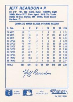 1989 Kenner Starting Lineup Cards #3991138040 Jeff Reardon Back