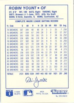 1989 Kenner Starting Lineup Cards #3991146010 Robin Yount Back