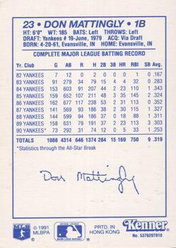 1991 Kenner Starting Lineup Cards #5376207010 Don Mattingly Back