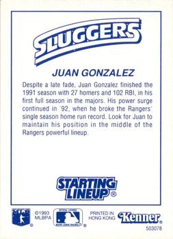 1993 Kenner Starting Lineup Cards #503078 Juan Gonzalez Back