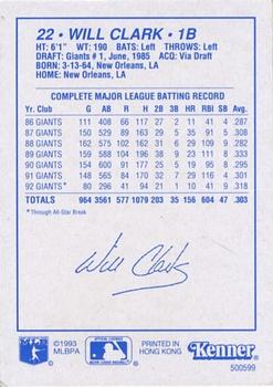 1993 Kenner Starting Lineup Cards #500599 Will Clark Back