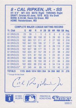 1993 Kenner Starting Lineup Cards #500572 Cal Ripken, Jr. Back