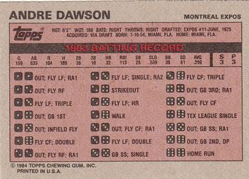 1984 Topps Milton Bradley #NNO Andre Dawson Back