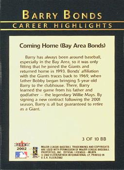 2002 Fleer - Barry Bonds Career Highlights #3 BB Barry Bonds Back