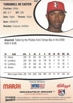 2005 Choice Indianapolis Indians #07 Yurendell DeCaster Back
