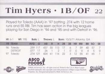 1998 Multi-Ad Tucson Sidewinders #22 Tim Hyers Back