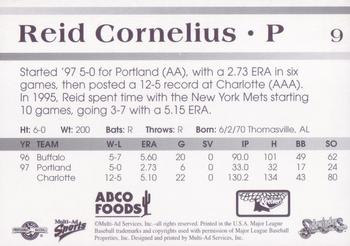 1998 Multi-Ad Tucson Sidewinders #9 Reid Cornelius Back