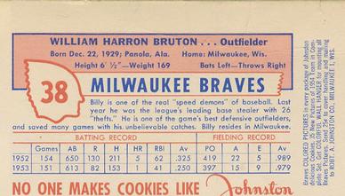 1954 Johnston Cookies Milwaukee Braves #NNO Billy Bruton Back