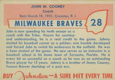 1955 Johnston Cookies #NNO John Cooney Back