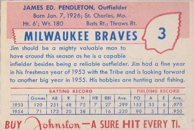 1955 Johnston Cookies #NNO Jim Pendleton Back