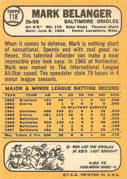 1968 Topps #118 Mark Belanger Back