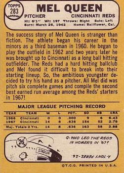 1968 Topps #283 Mel Queen Back