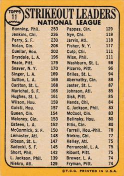 1968 Topps #11 National League 1967 Strikeout Leaders (Jim Bunning / Ferguson Jenkins / Gaylord Perry) Back