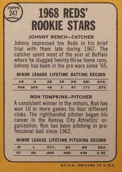 1968 Topps #247 Reds 1968 Rookie Stars (Johnny Bench / Ron Tompkins) Back