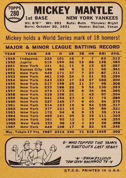 1968 Topps #280 Mickey Mantle Back