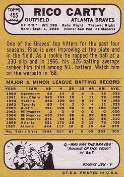 1968 Topps #455 Rico Carty Back