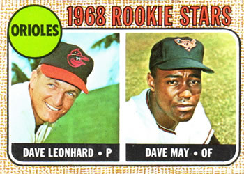 1968 Topps #56 Orioles 1968 Rookie Stars (Dave Leonhard / Dave May) Front