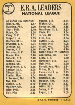 1968 Topps #7 National League 1967 ERA Leaders (Phil Niekro / Jim Bunning / Chris Short) Back