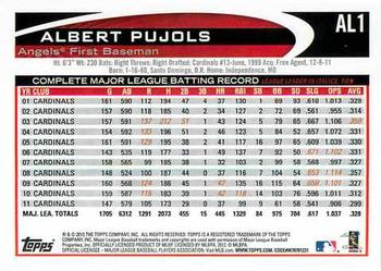 2012 Topps American League All-Stars #AL1 Albert Pujols Back