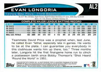 2012 Topps American League All-Stars #AL2 Evan Longoria Back
