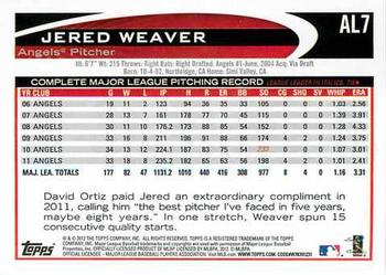 2012 Topps American League All-Stars #AL7 Jered Weaver Back