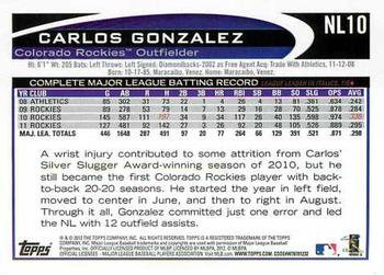 2012 Topps National League All-Stars #NL10 Carlos Gonzalez Back
