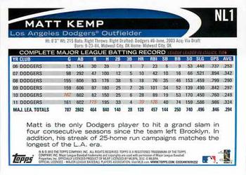 2012 Topps National League All-Stars #NL1 Matt Kemp Back