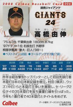 2008 Calbee #006 Yoshinobu Takahashi Back