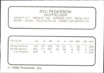 1986 ProCards Albuquerque Dukes #19 Stu Pederson Back