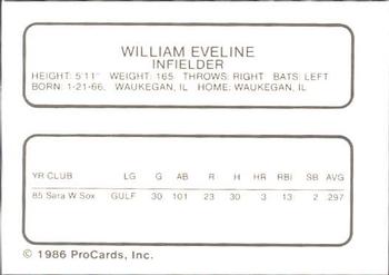 1986 ProCards Appleton Foxes #NNO William Eveline Back