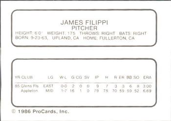 1986 ProCards Appleton Foxes #NNO James Filippi Back