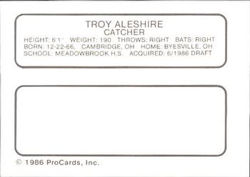 1986 ProCards Auburn Astros #1 Troy Aleshire Back