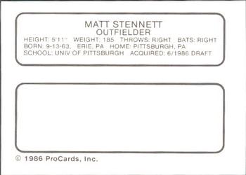 1986 ProCards Auburn Astros #24 Matt Stennett Back