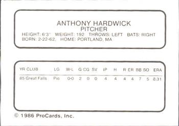 1986 ProCards Bakersfield Dodgers #NNO Anthony Hardwick Back