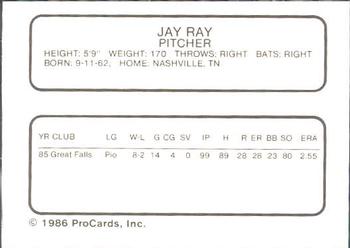 1986 ProCards Bakersfield Dodgers #NNO Jay Ray Back