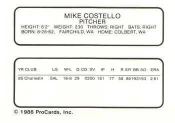 1986 ProCards Beaumont Golden Gators #NNO Mike Costello Back