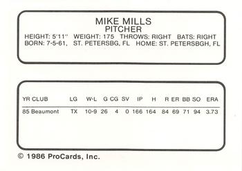 1986 ProCards Beaumont Golden Gators #NNO Mike Mills Back