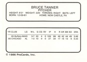 1986 ProCards Buffalo Bisons #NNO Bruce Tanner Back
