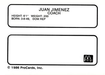 1986 ProCards Burlington Expos #11 Juan Jimenez Back