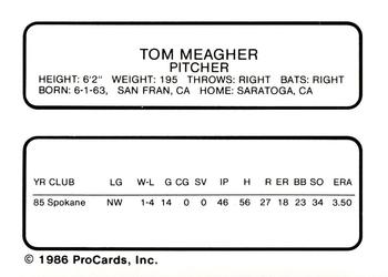 1986 ProCards Charleston Rainbows #17 Tom Meagher Back