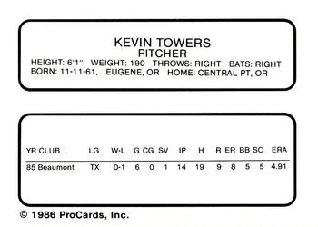1986 ProCards Charleston Rainbows #26 Kevin Towers Back
