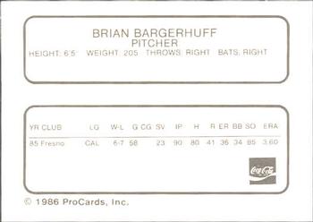 1986 ProCards Chattanooga Lookouts #3 Brian Bargerhuff Back