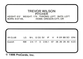 1986 ProCards Clinton Giants #NNO Trevor Wilson Back
